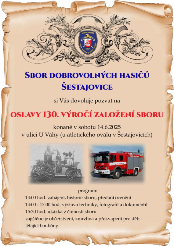 Oslavy 130. výročí založení SDH Šestajovice